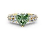 Yellow gold Fancy Green Heart  Cluster Diamond Engagement Ring with Pavé Band and Four-Prong Setting