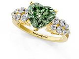 Yellow gold Fancy Green Heart  Cluster Diamond Engagement Ring with Pavé Band and Four-Prong Setting_1