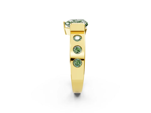 Yellow gold Fancy Green Heart Cut Brilliant Channel-Set Diamond Ring with Bezel Prong Setting_2