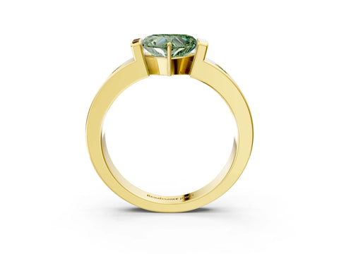 Yellow gold Fancy Green Heart Cut Brilliant Channel-Set Diamond Ring with Bezel Prong Setting_3