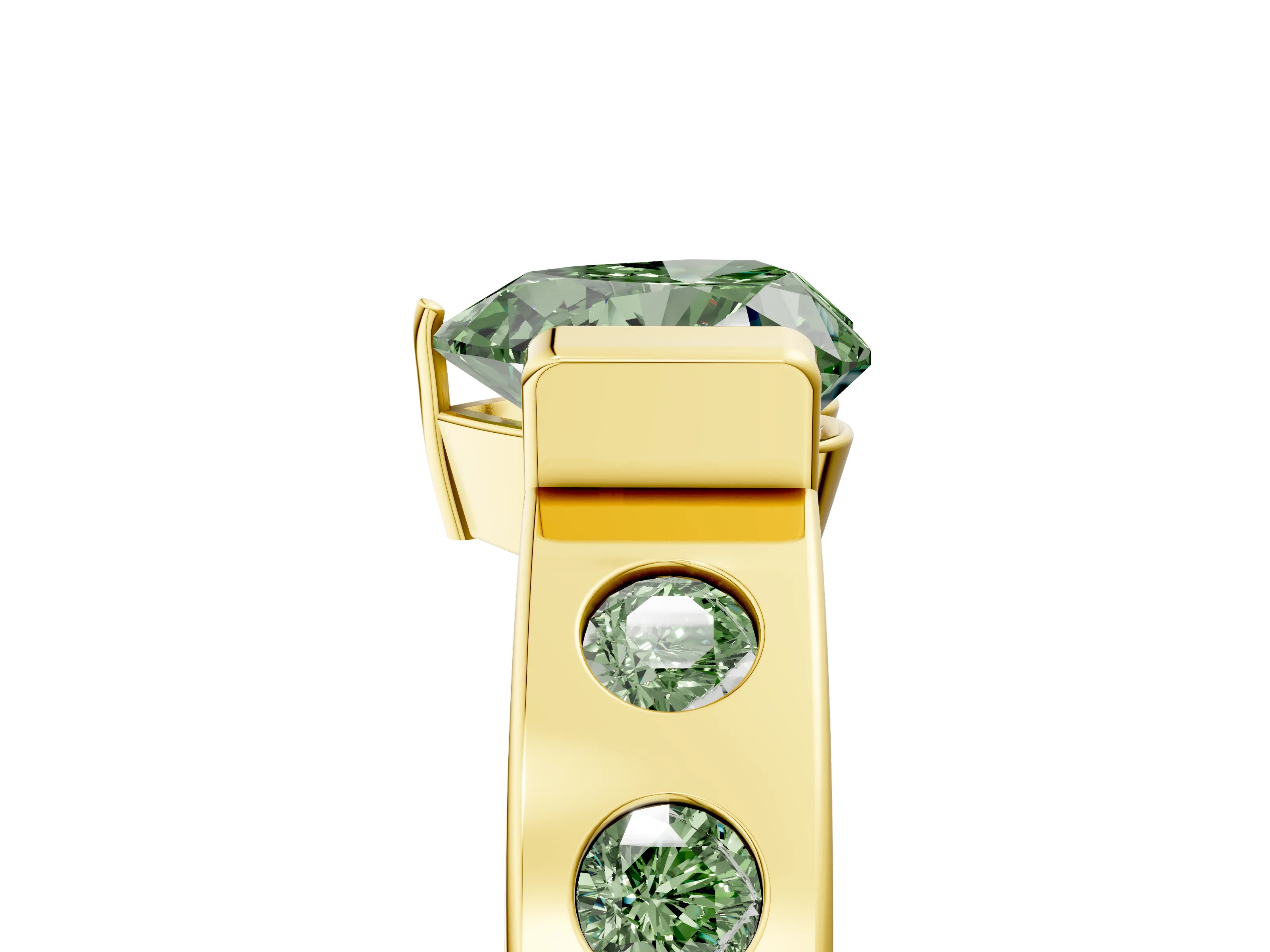Yellow gold Fancy Green Heart Cut Brilliant Channel-Set Diamond Ring with Bezel Prong Setting_5