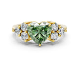 Yellow gold Fancy Green Heart Cut Brilliant Diamond Cluster Accent Solitaire Ring with Prong Setting