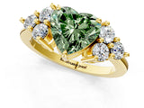 Yellow gold Fancy Green Heart Cut Brilliant Diamond Cluster Accent Solitaire Ring with Prong Setting_1