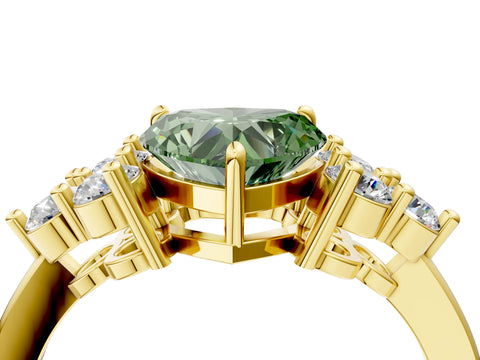 Yellow gold Fancy Green Heart Cut Brilliant Diamond Cluster Accent Solitaire Ring with Prong Setting_4
