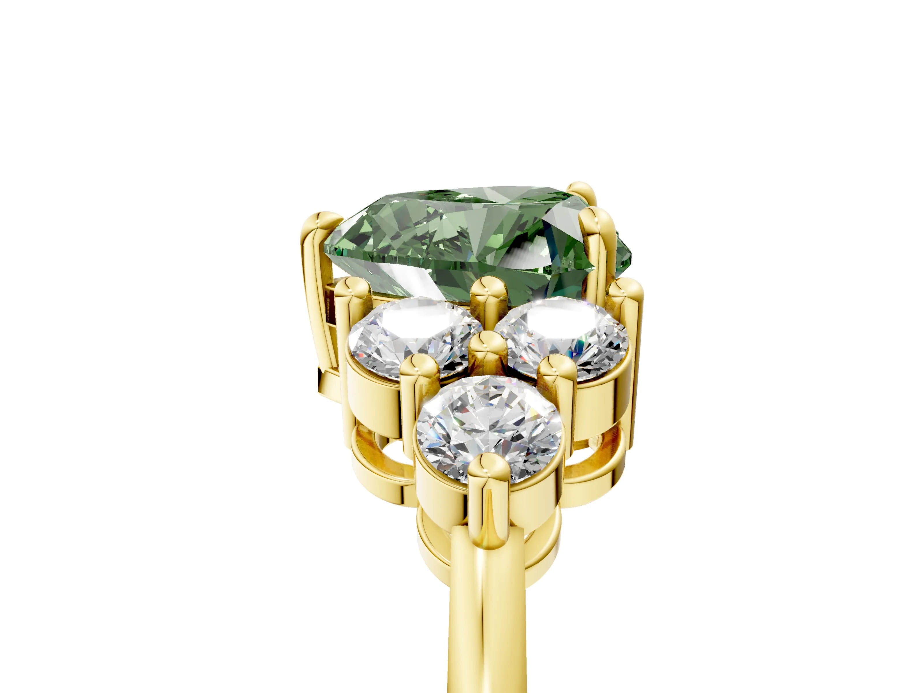 Yellow gold Fancy Green Heart Cut Brilliant Diamond Cluster Accent Solitaire Ring with Prong Setting_5