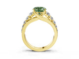 Yellow gold Fancy Green Heart Cut Brilliant Diamond Pavé Band with Six-Prong Setting_15