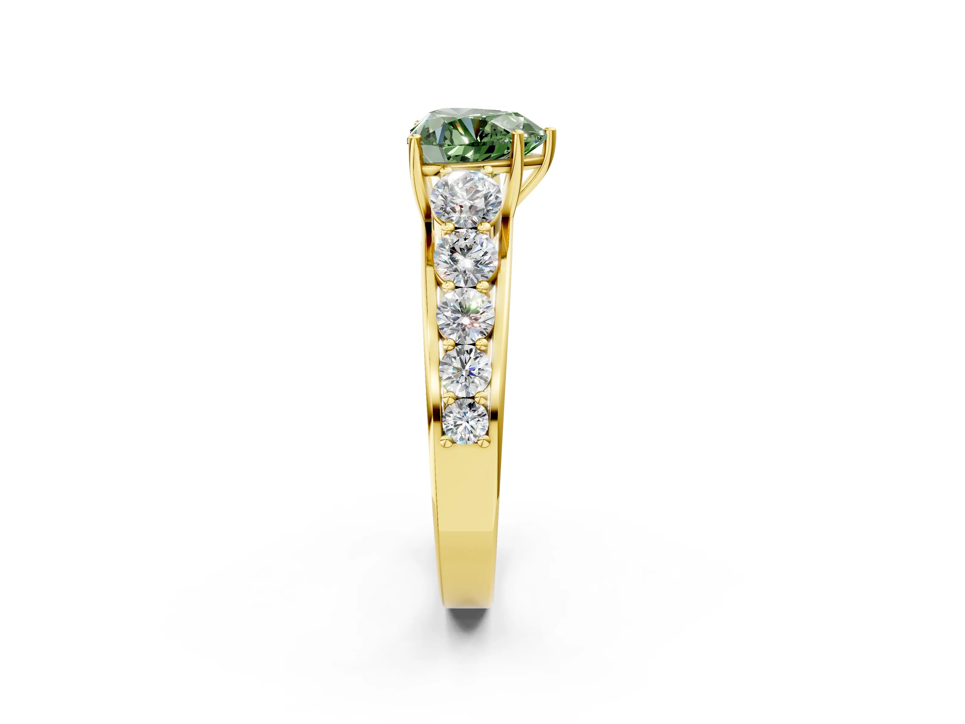 Yellow gold Fancy Green Heart Cut Brilliant Diamond Pavé Band with Six-Prong Setting_2