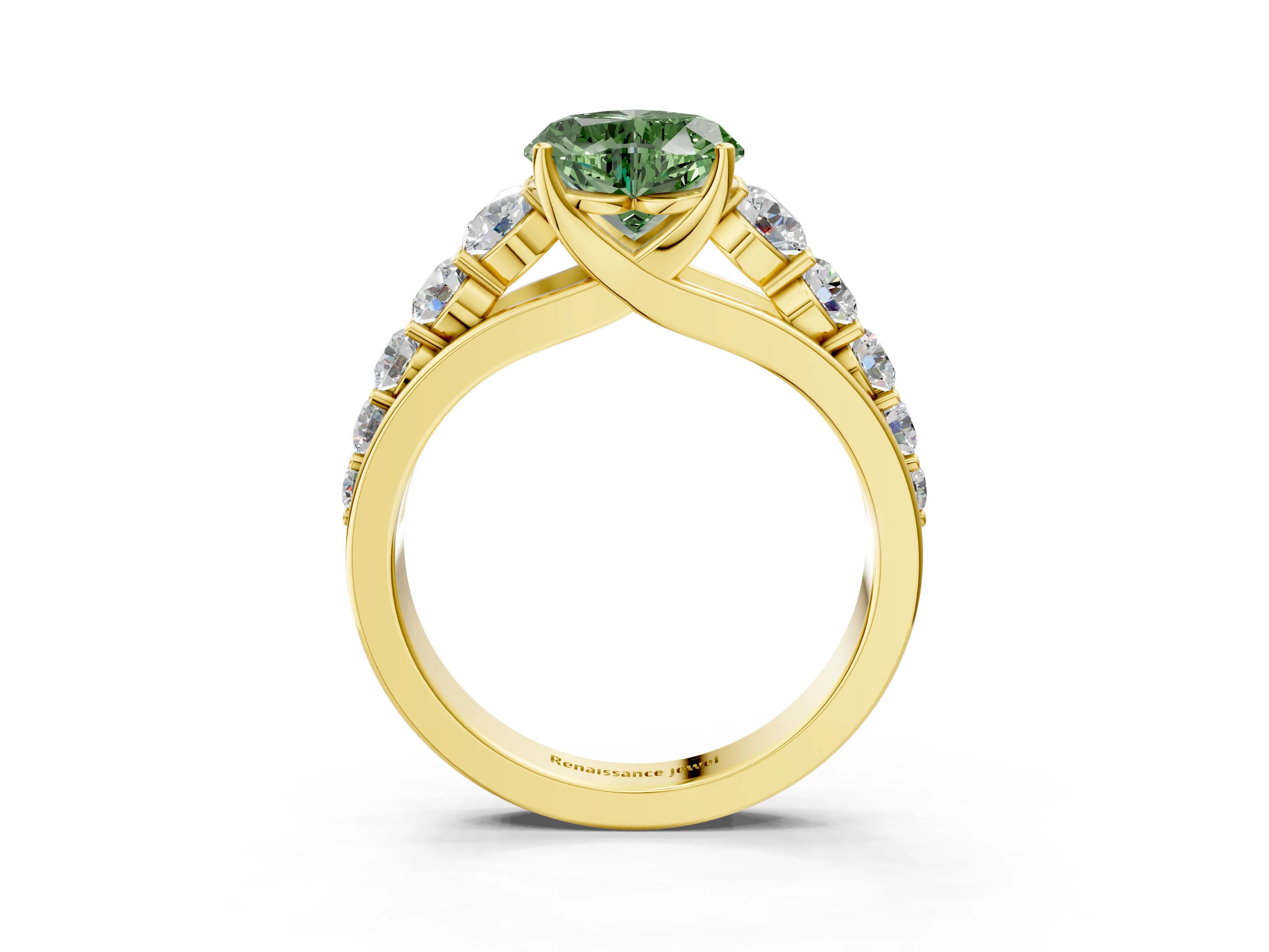 Yellow gold Fancy Green Heart Cut Brilliant Diamond Pavé Band with Six-Prong Setting_3