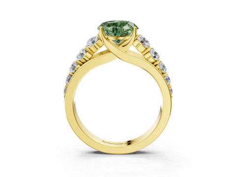 Yellow gold Fancy Green Heart Cut Brilliant Diamond Pavé Band with Six-Prong Setting_3