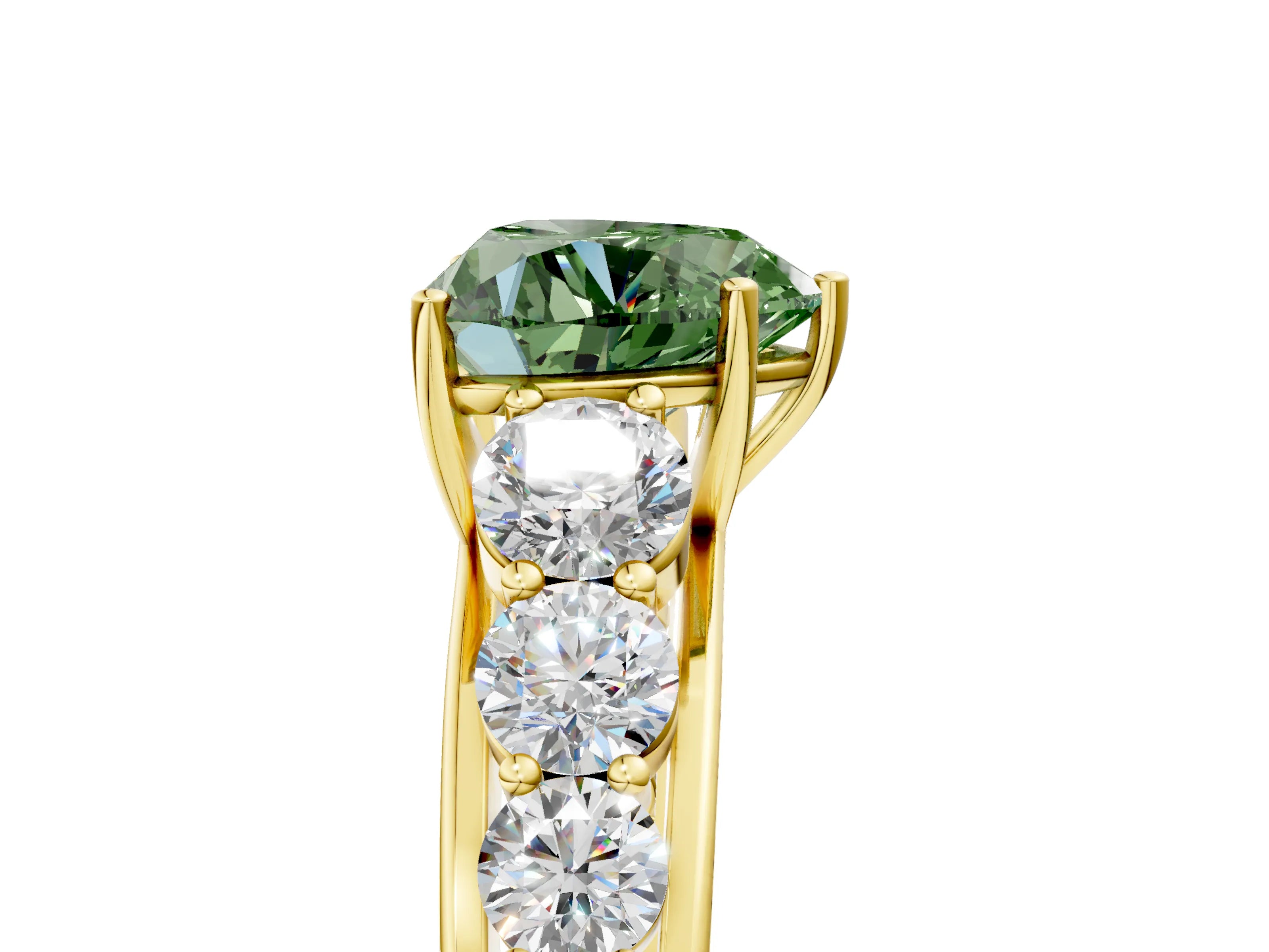 Yellow gold Fancy Green Heart Cut Brilliant Diamond Pavé Band with Six-Prong Setting_5