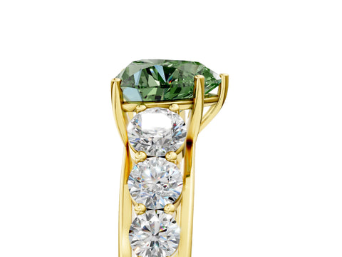 Yellow gold Fancy Green Heart Cut Brilliant Diamond Pavé Band with Six-Prong Setting_5