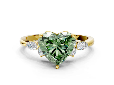 Yellow gold Fancy Green Heart Cut Brilliant Diamond Solitaire Ring with Pear Side Stones and Four-Prong Setting_3