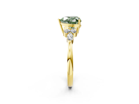Yellow gold Fancy Green Heart Cut Brilliant Diamond Solitaire Ring with Pear Side Stones and Four-Prong Setting_5