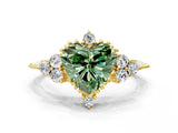 Yellow gold Fancy Green Heart Cut Brilliant Diamond with Cluster Setting on a Beaded Band and Four-Prong Setting_12