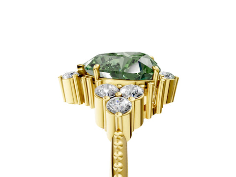 Yellow gold Fancy Green Heart Cut Brilliant Diamond with Cluster Setting on a Beaded Band and Four-Prong Setting_5