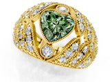 Yellow gold Fancy Green Heart Cut Brilliant Halo Pave Diamond Milgrain Ring_1