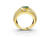 Yellow gold Fancy Green Heart Cut Brilliant Halo Pave Diamond Milgrain Ring_3