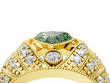 Yellow gold Fancy Green Heart Cut Brilliant Halo Pave Diamond Milgrain Ring_4