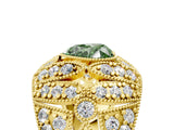 Yellow gold Fancy Green Heart Cut Brilliant Halo Pave Diamond Milgrain Ring_5