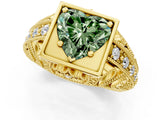 Yellow gold Fancy Green Heart Cut Brilliant Milgrain Filigree Diamond Ring with Square Prong Setting_1