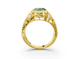Yellow gold Fancy Green Heart Cut Brilliant Milgrain Filigree Diamond Ring with Square Prong Setting_3