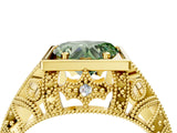 Yellow gold Fancy Green Heart Cut Brilliant Milgrain Filigree Diamond Ring with Square Prong Setting_4