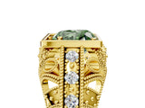 Yellow gold Fancy Green Heart Cut Brilliant Milgrain Filigree Diamond Ring with Square Prong Setting_5