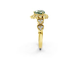 Yellow gold Fancy Green Heart Cut Brilliant Milgrain Pave Heart Band Solitaire Ring_2