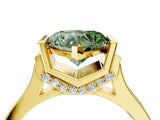 Yellow gold Fancy Green Heart Cut Brilliant Solitaire Diamond Ring with Channel Set Band and Bar Prong Setting_22