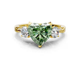 Yellow gold Fancy Green Heart Cut Brilliant Three-Stone Diamond Ring with Pavé Band and Four-Prong Setting_3
