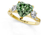 Yellow gold Fancy Green Heart Cut Brilliant Three-Stone Diamond Ring with Pavé Band and Four-Prong Setting_4