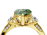 Yellow gold Fancy Green Heart Cut Brilliant Three-Stone Diamond Ring with Pavé Band and Four-Prong Setting_7