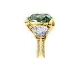 Yellow gold Fancy Green Heart Cut Brilliant Three-Stone Diamond Ring with Pavé Band and Four-Prong Setting_8