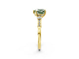 Yellow gold Fancy Green Heart Cut Brilliant Three-Stone Pave Band with Four-Prong Setting_2