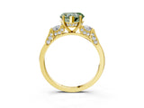 Yellow gold Fancy Green Heart Cut Brilliant Three-Stone Pave Band with Four-Prong Setting_3
