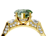 Yellow gold Fancy Green Heart Cut Brilliant Three-Stone Pave Band with Four-Prong Setting_4