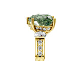 Yellow gold Fancy Green Heart Cut Brilliant Three-Stone Pave Band with Four-Prong Setting_5