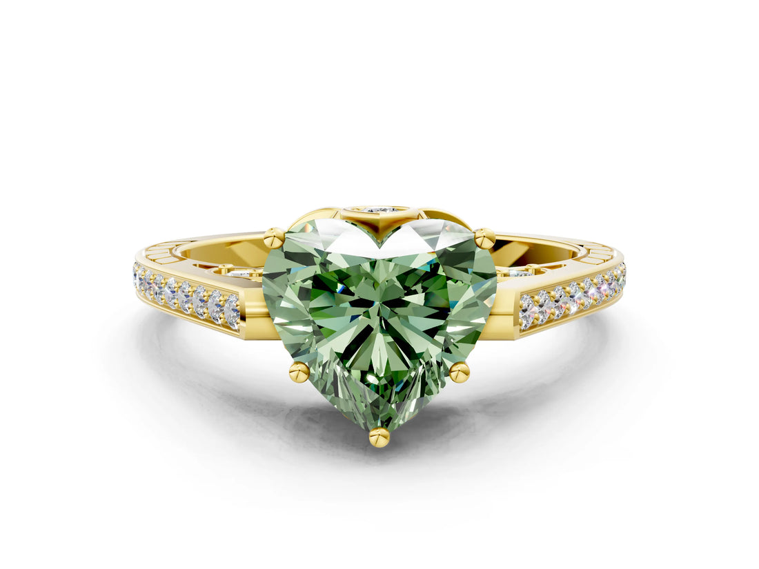 Yellow gold Fancy Green Heart  Cut Cathedral Pave Diamond Engagement Ring with Six-Prong Setting_55