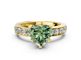 Yellow gold Fancy Green Heart  Cut Channel Set Diamond Engagement Ring with Four-Prong Setting