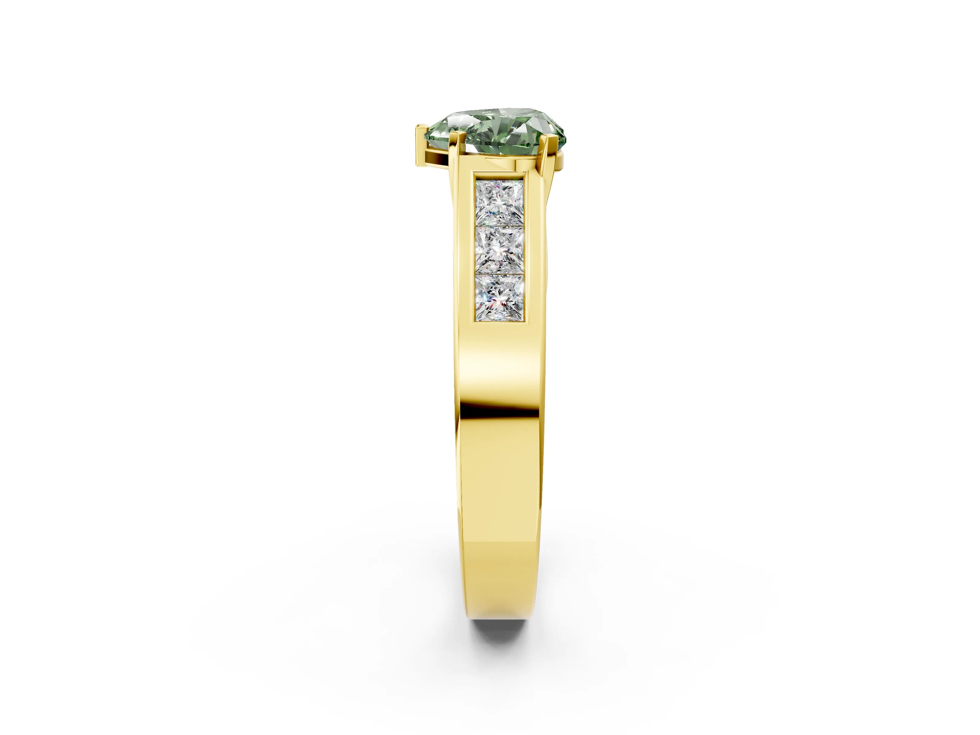 Yellow gold Fancy Green Heart Cut Cut Channel Set Solitaire Ring with Four-Prong Setting_2