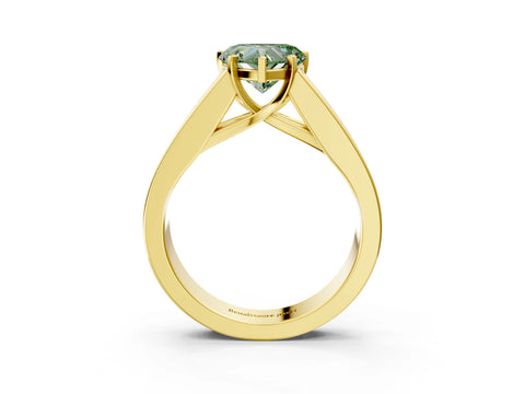 Yellow gold Fancy Green Heart Cut Cut Channel Set Solitaire Ring with Four-Prong Setting_3