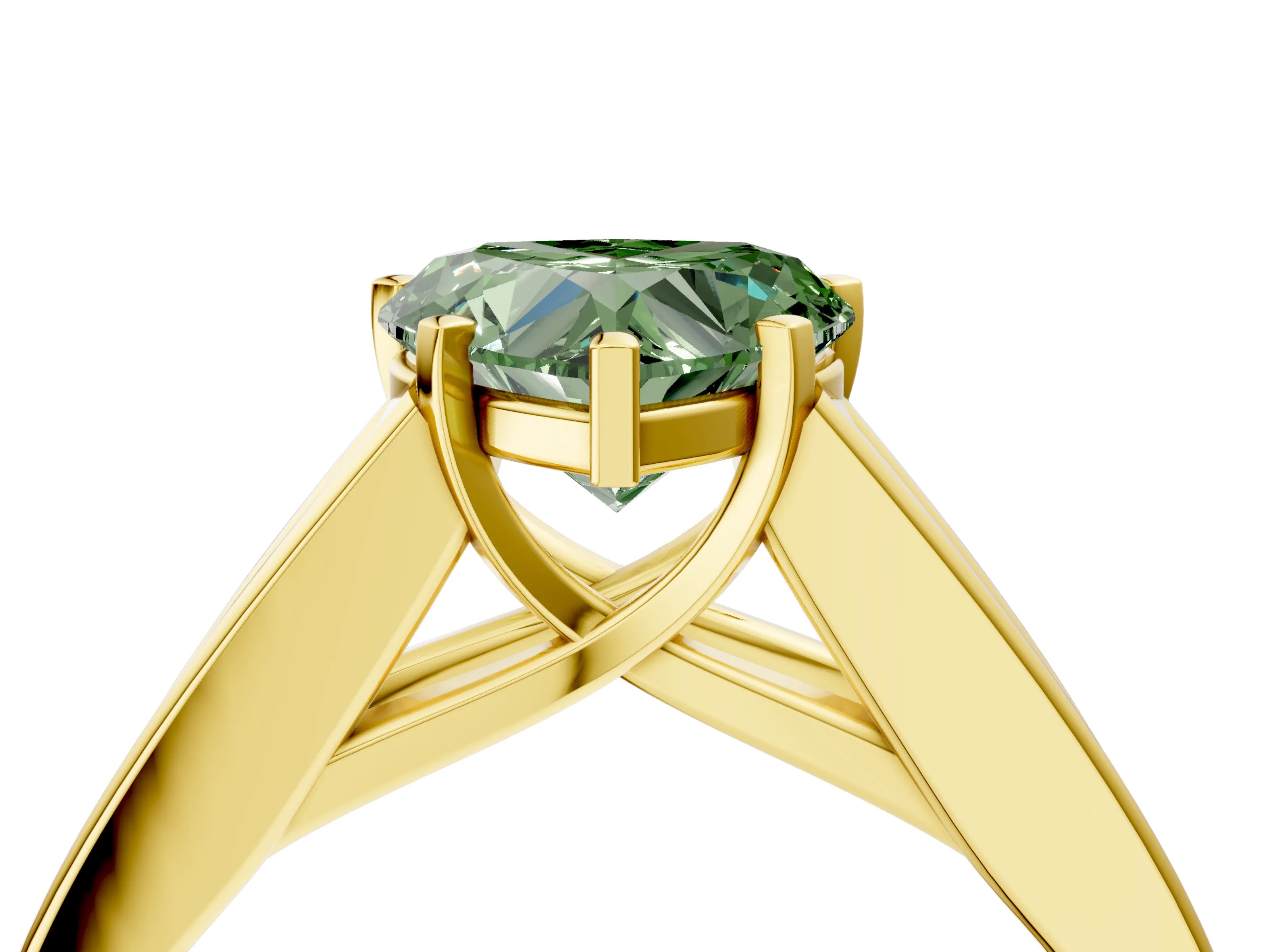 Yellow gold Fancy Green Heart Cut Cut Channel Set Solitaire Ring with Four-Prong Setting_4