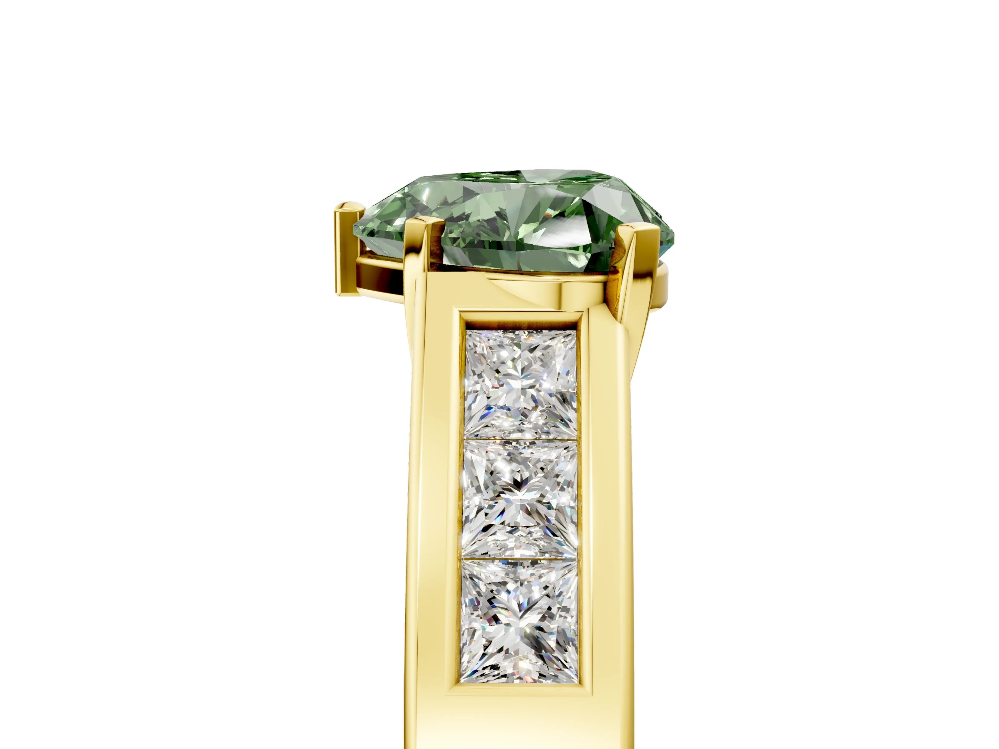 Yellow gold Fancy Green Heart Cut Cut Channel Set Solitaire Ring with Four-Prong Setting_5