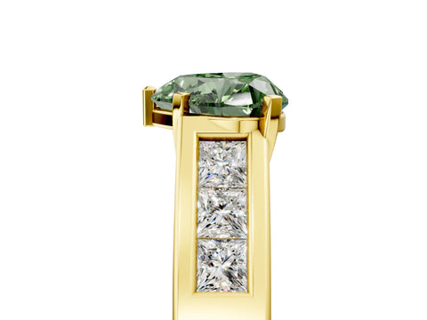 Yellow gold Fancy Green Heart Cut Cut Channel Set Solitaire Ring with Four-Prong Setting_5