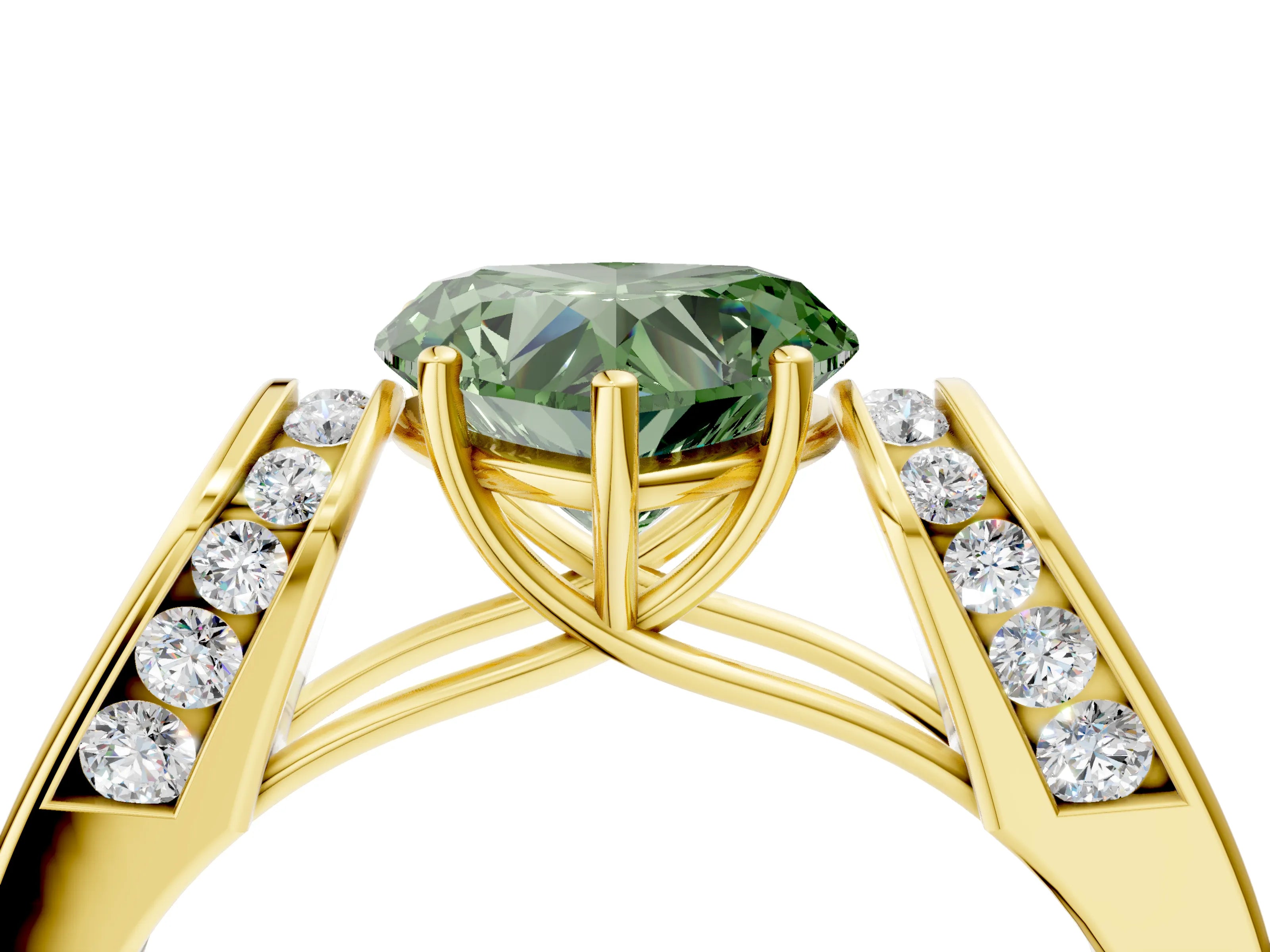 Yellow gold Fancy Green Heart Cut Cut Diamond Channel Set Solitaire Ring with Four-Prong Setting_4
