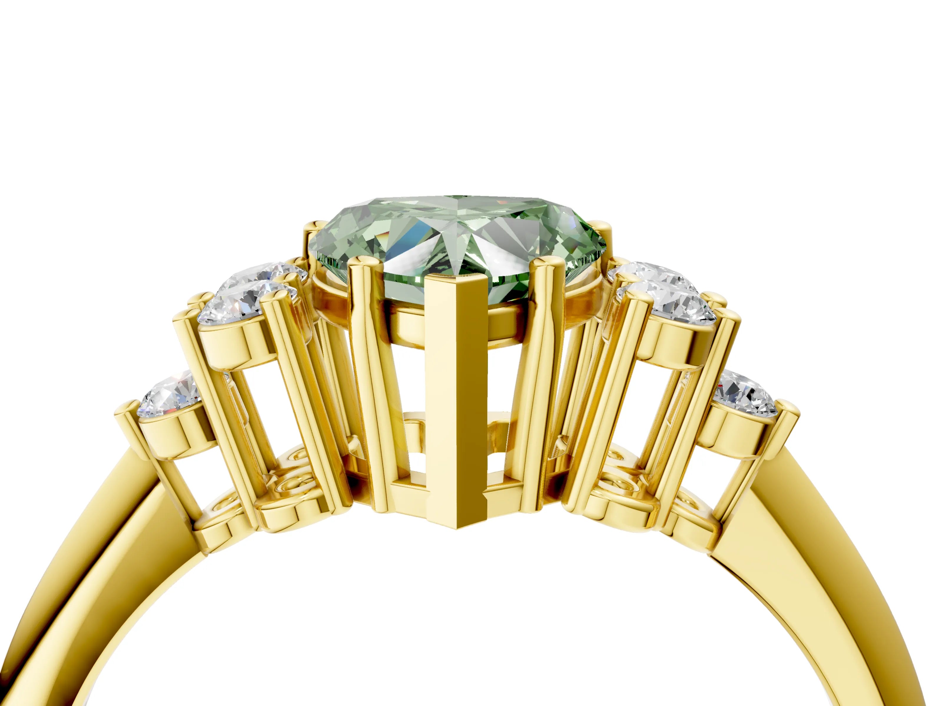 Yellow gold Fancy Green Heart Cut Cut Diamond Cluster Ring with Solitaire Band and Four-Prong Setting_4