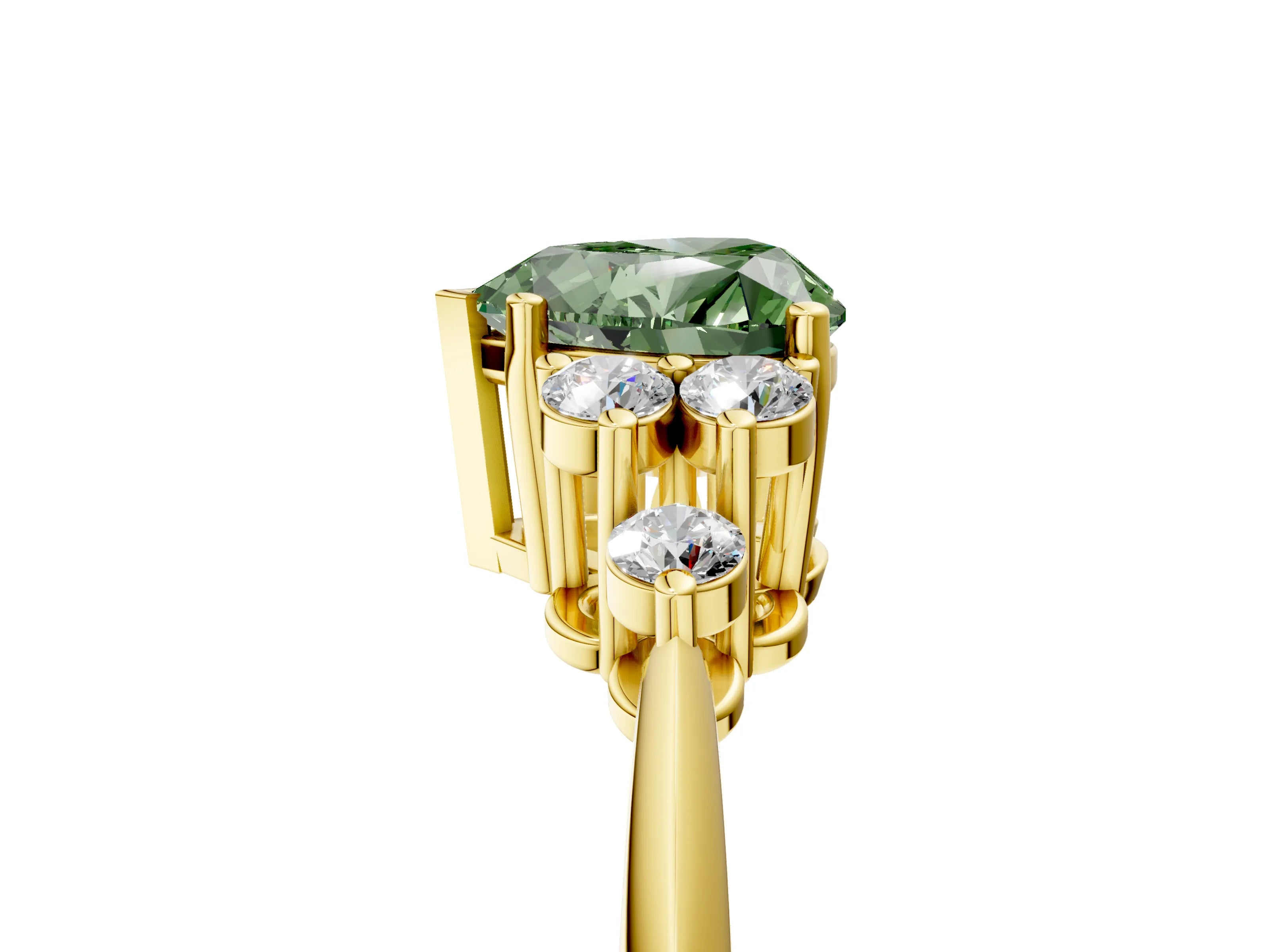 Yellow gold Fancy Green Heart Cut Cut Diamond Cluster Ring with Solitaire Band and Four-Prong Setting_5