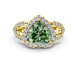Yellow gold Fancy Green Heart Cut Cut Diamond Halo Engagement Ring with Open Split Pavé Band