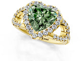 Yellow gold Fancy Green Heart Cut Cut Diamond Halo Engagement Ring with Open Split Pavé Band_1