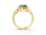 Yellow gold Fancy Green Heart Cut Cut Diamond Halo Engagement Ring with Open Split Pavé Band_3